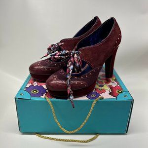 Burgundy Maroon Poetic License Suede Platform Wingtip Retro Pump